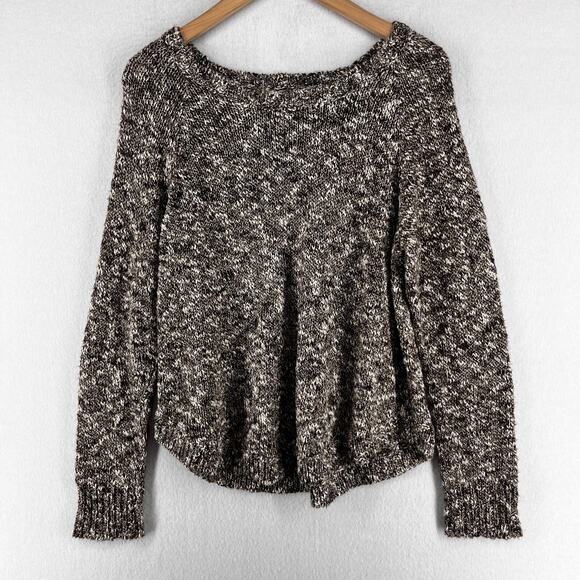 EILEEN FISHER Sweater PL Petite Linen Cotton Blend Boat Neck Marled Black USA - Picture 1 of 15